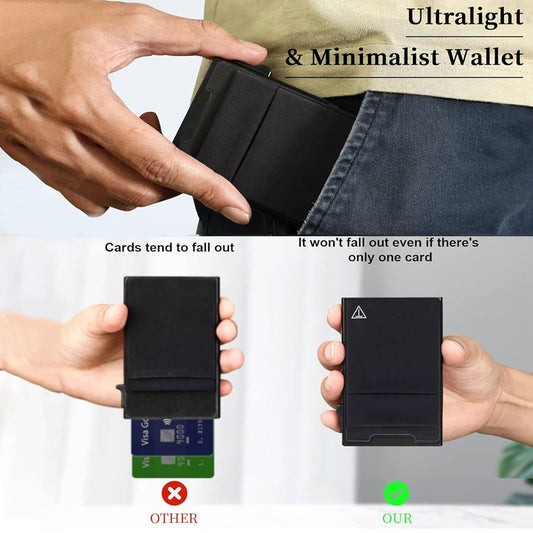 Slim RFID Blocking Wallets,Pop Up Minimalist Card Holder for Men & Women Metal Thin Front Pocket Wallet Credit Card Holder with Elastic Coin Pocket