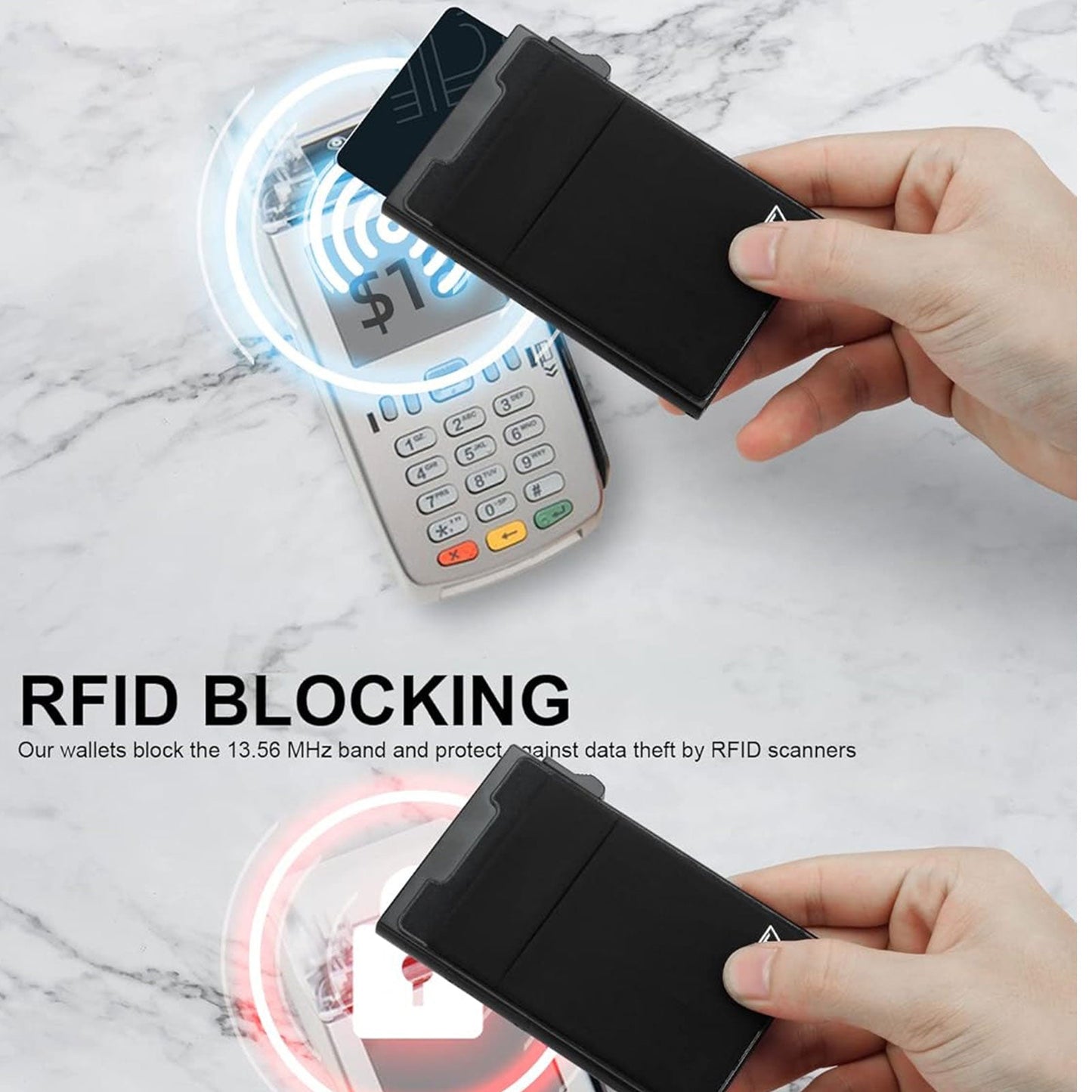 Slim RFID Blocking Wallets,Pop Up Minimalist Card Holder for Men & Women Metal Thin Front Pocket Wallet Credit Card Holder with Elastic Coin Pocket