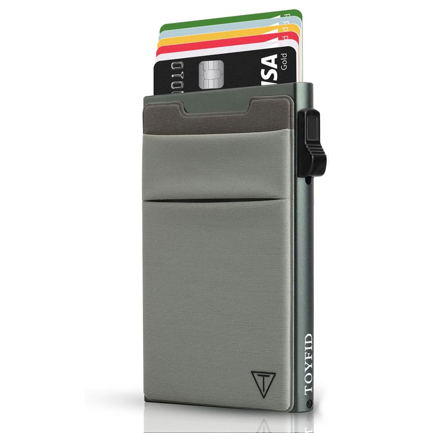 Slim RFID Blocking Wallets,Pop Up Minimalist Card Holder for Men & Women Metal Thin Front Pocket Wallet Credit Card Holder with Elastic Coin Pocket